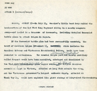 Original title: "attack", Keever's title: "Captured Communist Documents Reveal an Attack Saigon Battle Plan that Disturbs [?]." Article draft on documents captured by the American "little boat navy" (Brown-Water Navy) that reveal plans for an offensive by Communist forces. Written for the Christian Science Monitor