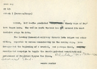 Original title: "attack", Keever's title: "Bloody Days of May Parallels U.S.-Hanoi Talks." Article draft about an offensive launched by Communist forces in May of 1968 during peace talks between Hanoi and America. Written for the Christian Science Monitor