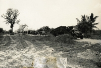 "Operation 'Junction City,' Vietnam - Combat engineers of the Army's 558th Engineer Battalion road-match to Tay Ninh, bringing the men and material it takes to fight or give instant engineer support to combat soldiers in Operation 'Junction City.'" A convoy of military trucks drive down a rural road.