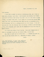 Typewritten letter, 1 page, from unknown (likely Frank H. Shoemaker) to Robert H. Wolcott, "I have only a minute to devote to litterature now, but I wish to once more reiterate again what I have already said before, the former assertion previously made having been..."