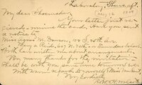 Handwritten postcard, from Robert H. Wolcott to Frank H. Shoemaker, "Your letter from just received minus the card. Have you sent a notice to Miss Agnes M. Dawson..."