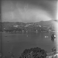 "Macau" Boats in the water, from a high vantage point.