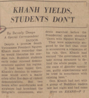 Article published in the New York Herald Tribune about Nguyá»…n KhÃ¡nh's reactions to the protests, page 1 and 3