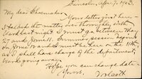 Handwritten postcard from Robert H. Wolcott to Frank H. Shoemaker, "Your letter just here- I talked the matter over thoroughly with Ward last night. I must go between May 27 and June 11."