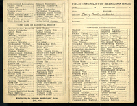 Frank H. Shoemaker bird record, sited on July 13-26, 1911, in Cherry County, Nebraska, and recorded on the "Field Check List of  Nebraska Birds."
