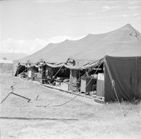 "QN + Train ", photo of tents on a field that are fiilled with stuff inside?