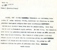 Original title: "focus", Keever's title: "Mountain Tribes Harassed by Communists." Article about North Vietnamese policy toward Montagnard tribesmen, including their drive to recruit Montagnard men as porters near the Cambodian border. Written for the Christian Science Monitor