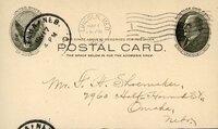 Handwritten postcard from Robert H. Wolcott to Frank H. Shoemaker, "Arrived here all o.k. at 12: 40 a.m.- saw Miss Caldwell to a hash(?) and then..."