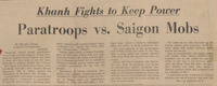 Article published in the New York Herald Tribune about Paratroopers loyal to General Khanh using firehoses against protesters against him in Saigon, page 1 and 4