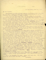 Typewritten letter, 1 page, from Frank H. Shoemake) to Robert H. Wolcott, "Preliminary to  a more extended account of my trip, which I may give you some day, I shall now write you a little letter from having to do particularly with the subject of tiger beetles."