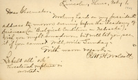 Handwritten postcard from Robert H. Wolcott to Frank H. Shoemaker, "Working hard on my president's address..."