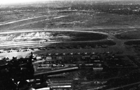 An aerial photograph of an air base and runway.
