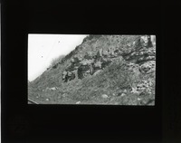 Original caption:  NAB. Film XXIV-3 4/3 1912. Shows two upper l.s. in scarp east of Cullom. Upper is 1st above Plattsmouth l.s. Lower is upper part of Plattesmouth l.s. Cass County. (121111-00233)