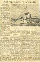 Article published in the New York Herald Tribune about domestic disagreements preventing the US from sending farm aid to South Vietnam in a timely manner, page unknown