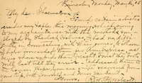 Handwritten postcard from Robert H. Wolcott to Frank H. Shoemaker, "Found certain articles under my table this morning, which, during my acquaintance with the methods employed by Sherlock Holmes..."