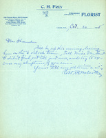 Handwritten letter, 1 page, from Robert H. Wolcott to Frank H. Shoemaker, "Will be up this evening, leaning here on the 6 o'clock train. Tell Miss Van Sant I didn't find out will just now and try to excuse my..."