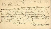 Handwritten postcard from Robert H. Wolcott to Frank H. Shoemaker, "Am looking foward with greatest anticipation to Saturday + Sunday."