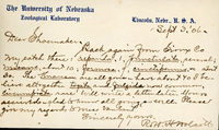 Handwritten letter, 1 page, from Robert H. Wolcott to Frank H. Shoemaker, "Back again from Sioux Co. my catch there:..."