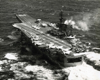 USS Constellation out at sea.