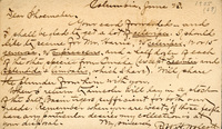 Handwritten postcard from Robert H. Wolcott to Frank H. Shoemaker, "Your card forwarded and I shall be glad to get a lot of celeripes. I should like to secure for Mr. Harris..."