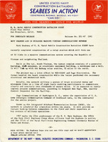 Original title: "Navy Seabees Aid in Building Massive Vietnam Communications Network." Seabees news release 201-67 (66), which included a photograph of dish antennas at Chu Lai, Vietnam. The release is about the Seabees building a communication network.