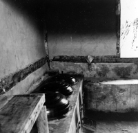 "Korea-Negs 183-1(2)-184-1(2) 9.Farm" A kitchen in a traditional Korean farmhouse, including a agungi and buttumak (cookstove and hearth). From scrapbook