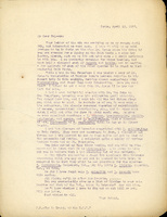 Typewritten letter, 1 page, from Frank H. Shoemaker to Robert H. Wolcott, "Your letter from of the 4th was awaiting me on my return April 6th, and interested me very much. I hope it will be my good fortune to be in Omaha at the time Mr. Knsus makes his trip; if you can arrange for a Sunday on the Salt Basin..."