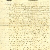 Handwritten 2 page letter from Lawrence Bruner to Marcia Bruner, "It has been two full months since I have received any word from home or even from Lincoln."