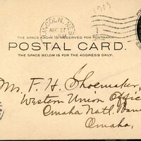 Handwritten postcard from Robert H. Wolcott to Frank H. Shoemaker, "Expect to be in Omaha over Sunday is there a trip on? Will be see you Saturday aft"