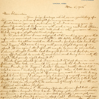 Handwritten letter, 1 page, from Robert H. Wolcott to Frank H. Shoemaker, "Your prize package which came yesterday afternoon was a source(?) of delight for many reasons."