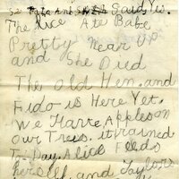 Handwritten 2 page letter from Helen Bruner to Lawrence Bruner, "I asked Baby if she wanted to see..."