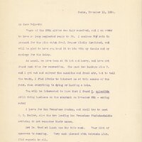 Typewritten letter, 1 page, from Frank H. Shoemake) to Robert H. Wolcott, "Yours of the 25th ultimo was duly received, and I am sorry to have so long neglected reply to it. I enclose 50¢ coine in payment for the pins which Prof. Bruner kinly furnished, and will be glad to have you hand it to him with my thanks and my apology for the delay."