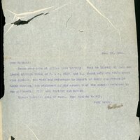Typewritten letter, 1 page, from Frank H. Shoemaker to Robert H. Wolcott, "Found your card at office this morning. Went to library at noon and looked through index of F.&S. XLIX. and L.: found only one title about wild pigeons, and that had reference to report of their occurences in South America, and statement..."