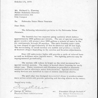 Correspondence between the Physical Plant Administrator, George Miller, and Public Relations Director, Richard Fleming, about the original Broyhill Fountain and many of its features.