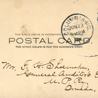 Handwritten postcard from Robert H. Wolcott to Frank H. Shoemaker, "Your card forwarded and I shall be glad to get a lot of celeripes. I should like to secure for Mr. Harris..."