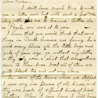Handwritten 2 page letter from Lawrence Bruner to Helen Bruner, "I don't have much time to write you a letter now, but will send a few words along with this one to Mamma."