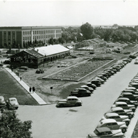 Temporary buildings under construction, 1946. Located on the mall south of Andrews Hall.