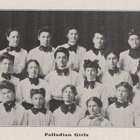 A group portrait of the female members of the Palladian Literary Society from the 1906 Sombrero.