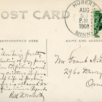Handwritten postcard from Robert H. Wolcott to Frank H. Shoemaker, "Am being pretty lazy collection is my poor so Harz(?) taken..."