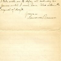 Handwritten 2 page letter from Lawrence Bruner to Marcia Bruner, "I now sit down to write what I suppose is my last letter home from this country."