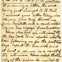 Handwritten 3 page letter from Lawrence Bruner to Marcia Bruner, "Everything so for has gone lovely and I am feeling tip top."