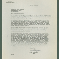The letter describes the changes that have occurred in the mathematics program.  Most importantly, Oldfather states that he believes the college should not make up for the lack of preparation provided by high schools.