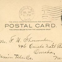 Handwritten postcard from Robert H. Wolcott to Frank H. Shoemaker, "How are you? Why haven't you written? the reason I have not is this- on my return here I found news of the sickness of my mother-..."