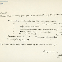 Handwritten letter, 1 page, from Frank H. Shoemaker to Robert H. Wolcott, "I have it following for you from collection of Dr. Walther Horn."