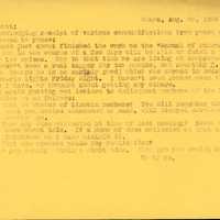 Typewritten letter, 1 page, from unknown (likely Frank H. Shoemaker) to Robert H. Wolcott, "Acknowledging reciept of various coomunifactions from youse since any addressed to youse:"