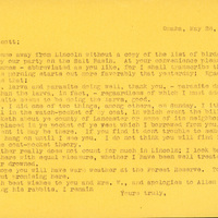 Typewritten letter, 1 page, from Frank H. Shoemaker to Robert H. Wolcott, "I came away from Lincoln without a copy of the list of birds observed by our party on the Salt Basin."