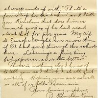 Handwritten 5 page letter from B. King to Lawrence Bruner, "It seems so strange to be writing a letter to you…"