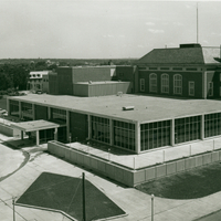 First Union addition, 1959. North entry with car port.