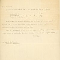 Typewritten letter, 1 page, from Frank H. Shoemaker to Robert H. Wolcott, "I enclose money order for $3.55, to be applied as follows:..."