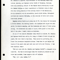 Frank H. Shoemaker typescript, 4 pages, on trip as photographer with  Addison E. Sheldon, along with notes from Captain Luthor North's travel diary.